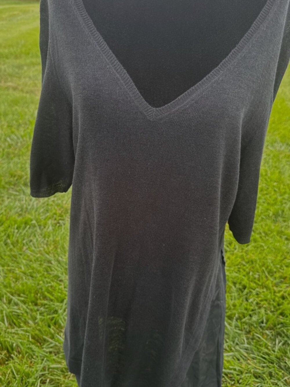 Eileen Fisher Black Linen Silk Tunic Top L Sheer Hem Oversized Lagenlook